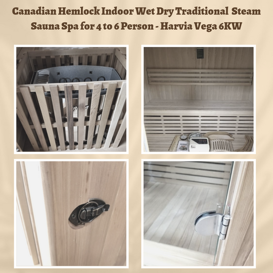 Canadian Hemlock Indoor Wet Dry Traditional Steam Sauna Spa for 4 to 6