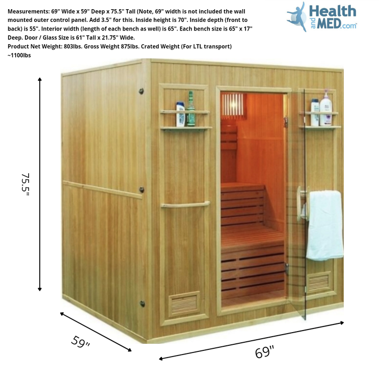 Canadian Hemlock Indoor Wet Dry Traditional Steam Sauna Spa for 4 to 6