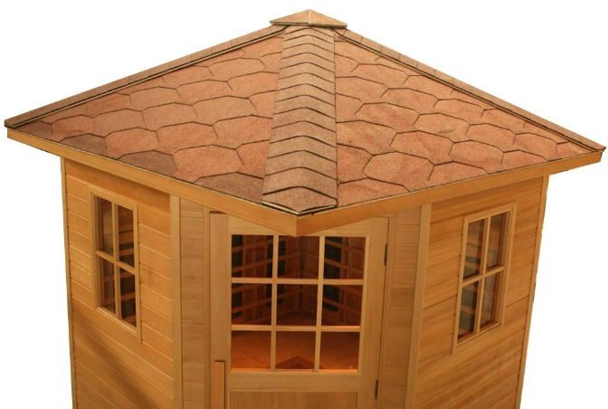Canadian Hemlock Wood Shingled Roof Far Infrared Outdoor Sauna Spa for 4 Persons
