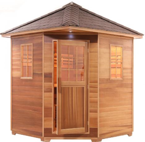 Canadian Cedar Shingled Roof Outdoor Traditional Wet/Dry Sauna Spa with Wood Burning Stove