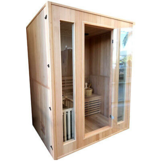 Canadian Hemlock Indoor Swedish Wet/Dry Sauna Spa for 2 to 3 persons- Side View