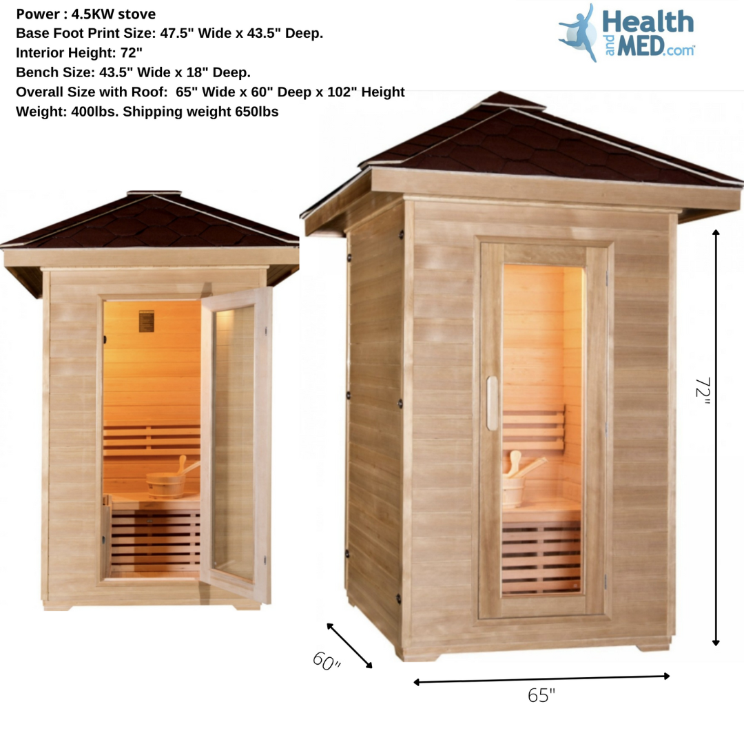 Canadian Hemlock OUTDOOR Wet/Dry Swedish Steam Traditional Sauna for 1 to 2 Persons