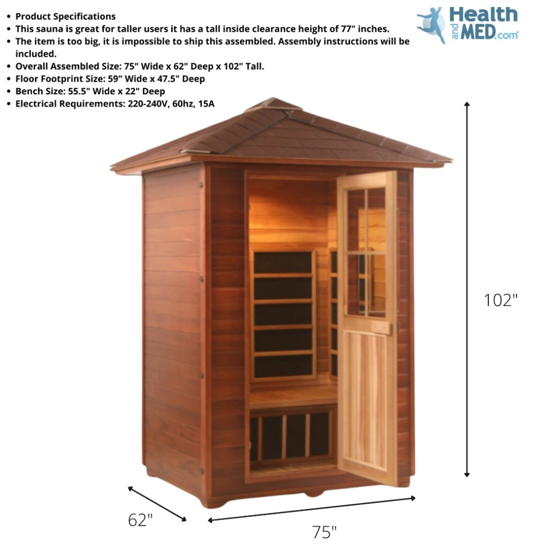 Canadian Red Cedar FIR Far Infrared Outdoor Sauna with Bluetooth Soundsystem for 3 Person