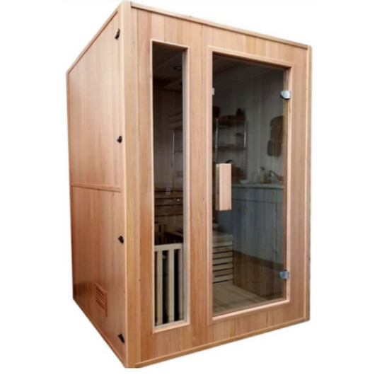 Canadian Hemlock Indoor Spa HOT Traditional Wet / Dry Steam Sauna 6 KW heater for 1 or 2 Person- Side View