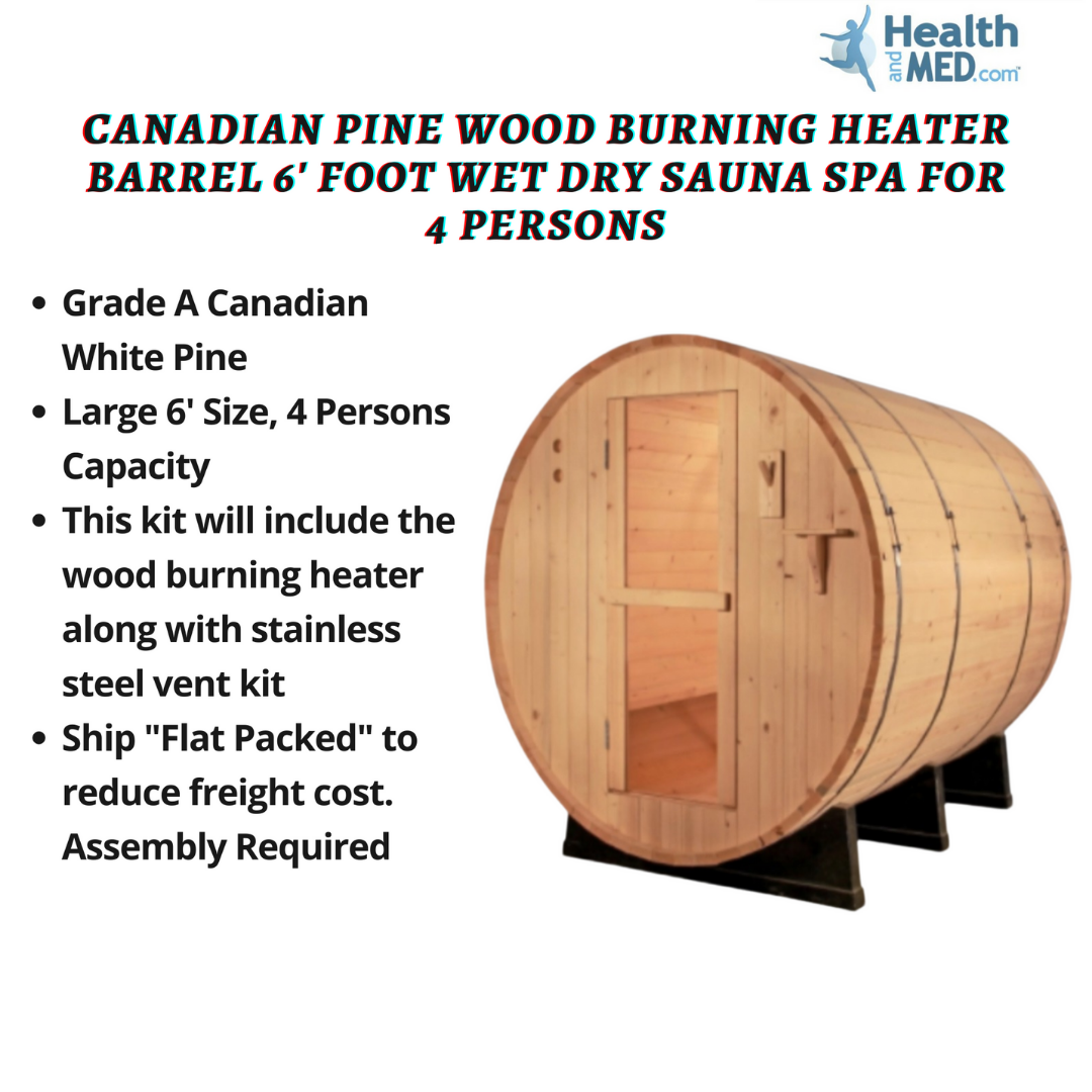 Canadian Pine Wood Burning Heater Barrel 6' Foot Wet Dry Sauna Spa for 4 Persons