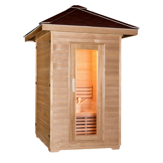 Canadian Hemlock OUTDOOR Wet/Dry Swedish Steam Traditional Sauna for 1 to 2 Persons - Side view