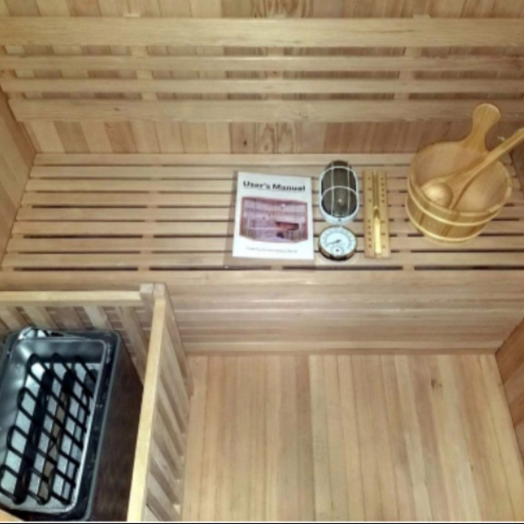 Canadian Hemlock OUTDOOR Wet/Dry Swedish Steam Traditional Sauna for 1 to 2 Persons - Interior