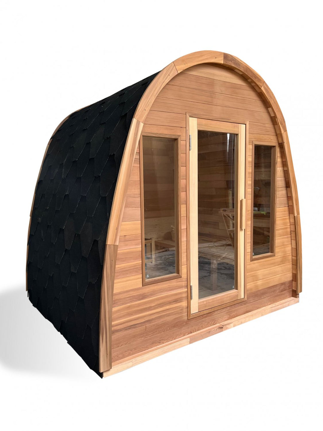 Canadian Cedar Wood Dome Top Shingled Roof Outdoor Swedish Steam Sauna Spa - 9KW