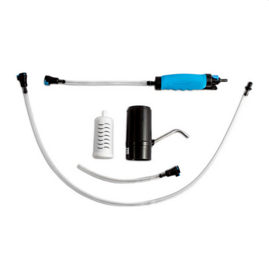 Quick Connector, Tubing, improved hand pump, rechargeable power pump and replacement filter.