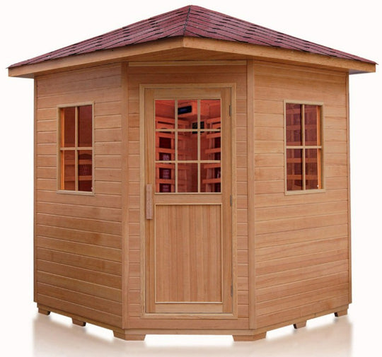 Canadian Hemlock Wood Shingled Roof Far Infrared Outdoor Sauna Spa for 4 Persons