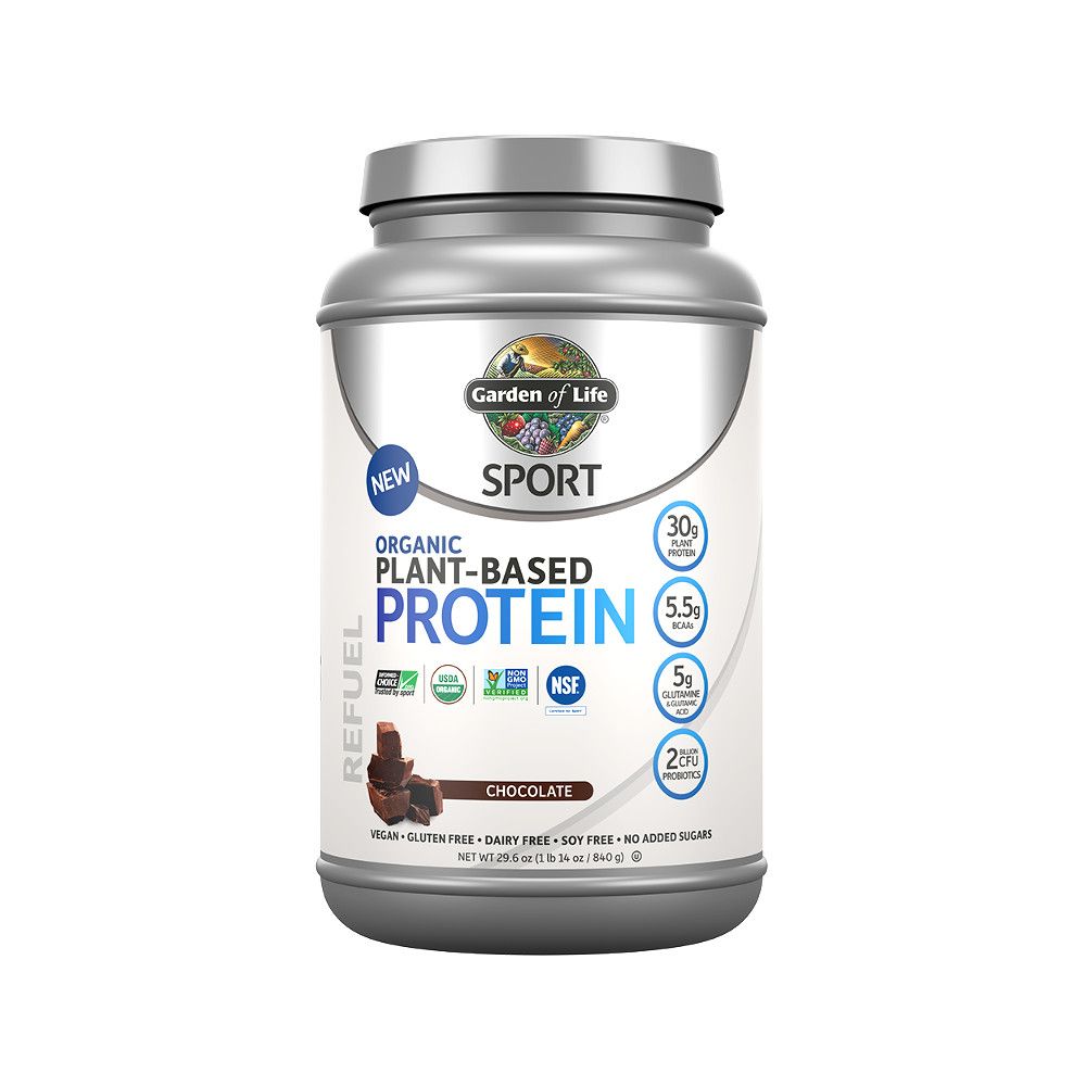 Organic Vegan Sport Plant Protein Powder, Chocolate - Probiotics, BCAAs, 30g, NSF Certified, Keto, Gluten & Dairy Free, Non GMO, Garden of Life