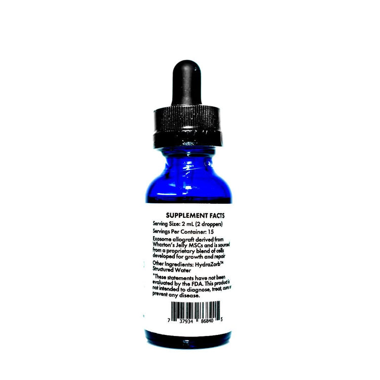 Back of the Maxx H2O Exosome Renewal bottle showing the supplement facts