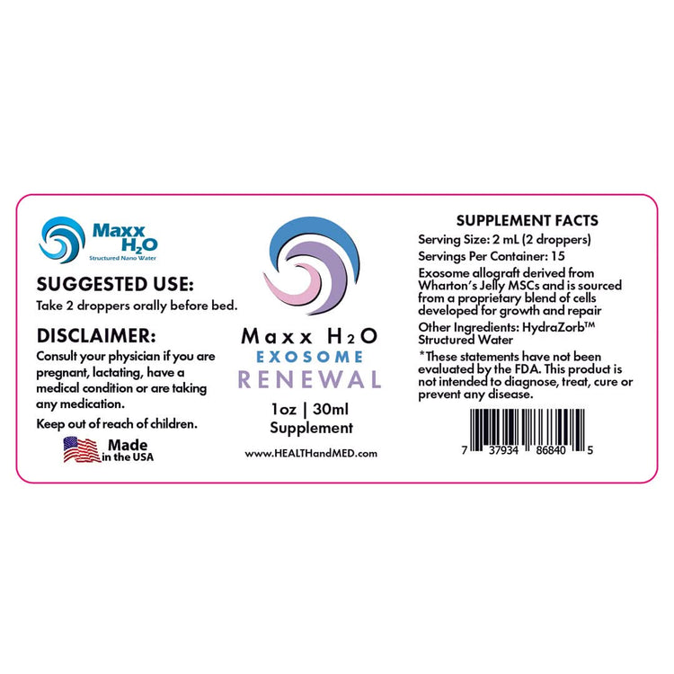 Label of the Maxx H2O Exosome Renewal Supplement