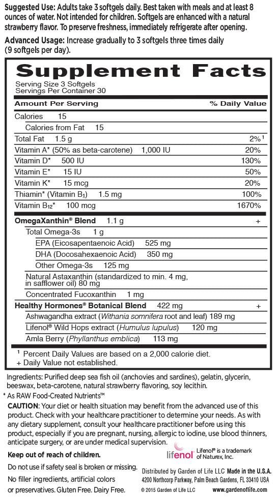 Garden of Life Oceans 3 Healthy Hormones with OmegaXanthin - 90 Softgels