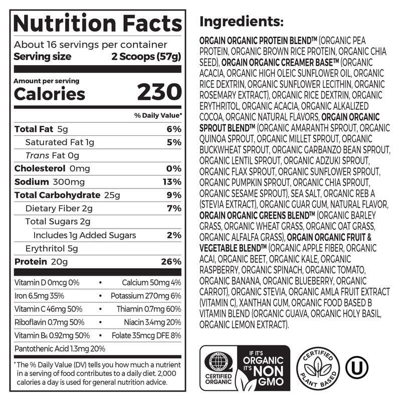 Orgain organic meal chocolate igredients