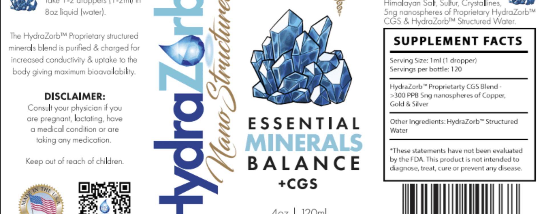 HydraZorb Nano Structured Essential Minerals Balance +CGS 120 ml Dietary  Supplement