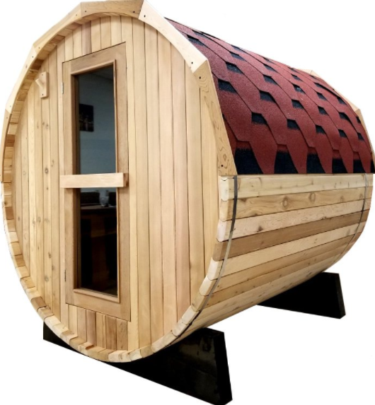 6' Canadian Red Cedar Barrel Sauna Spa, Usable for 4 to 6 Persons - Side view