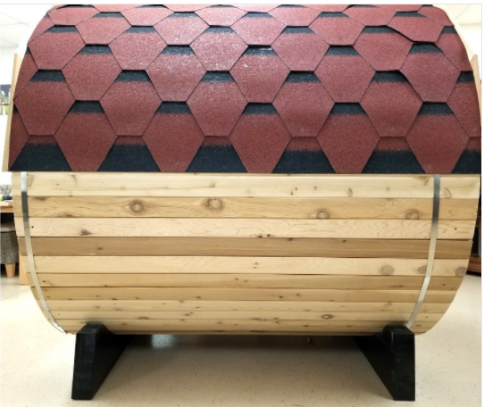 6' Canadian Red Cedar Barrel Sauna Spa, Usable for 4 to 6 Persons - Side view