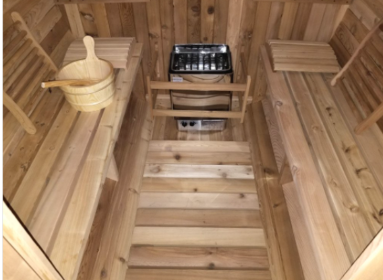 6' Canadian Red Cedar Barrel Sauna Spa, Usable for 4 to 6 Persons - Interior