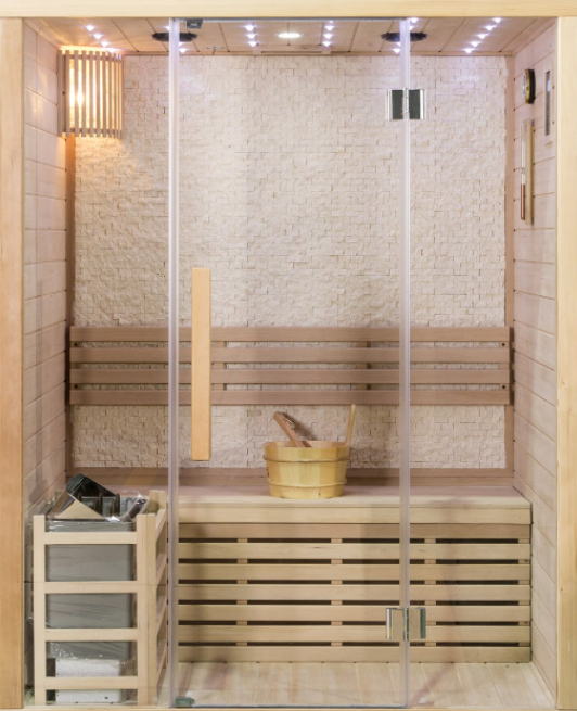 Canadian Hemlock Swedish Wet Dry Traditional Steam Sauna Spa for 2 Person. - Front View
