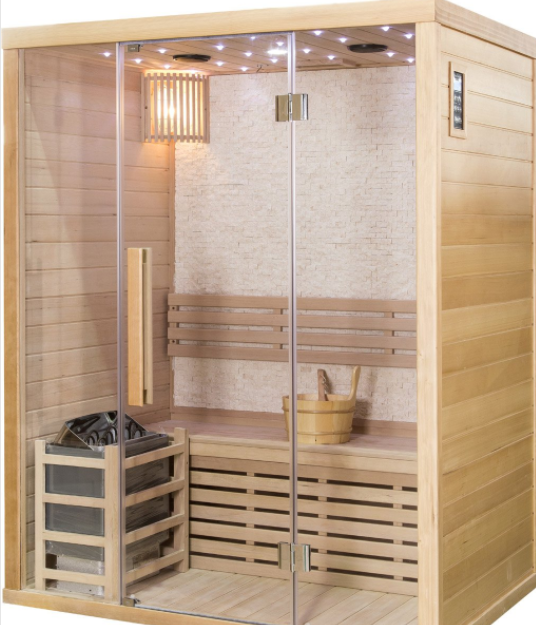 Canadian Hemlock Swedish Wet Dry Traditional Steam Sauna Spa for 2 Person- Side view