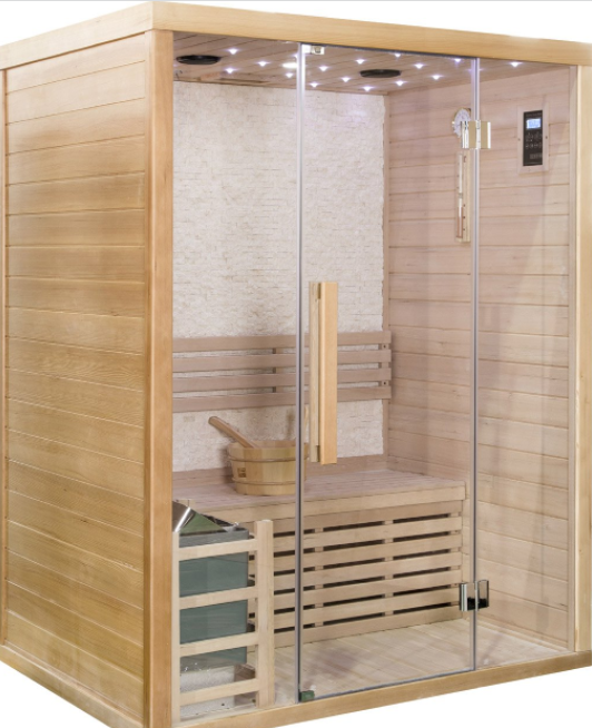 Canadian Hemlock Swedish Wet Dry Traditional Steam Sauna Spa for 2 Person - Side View