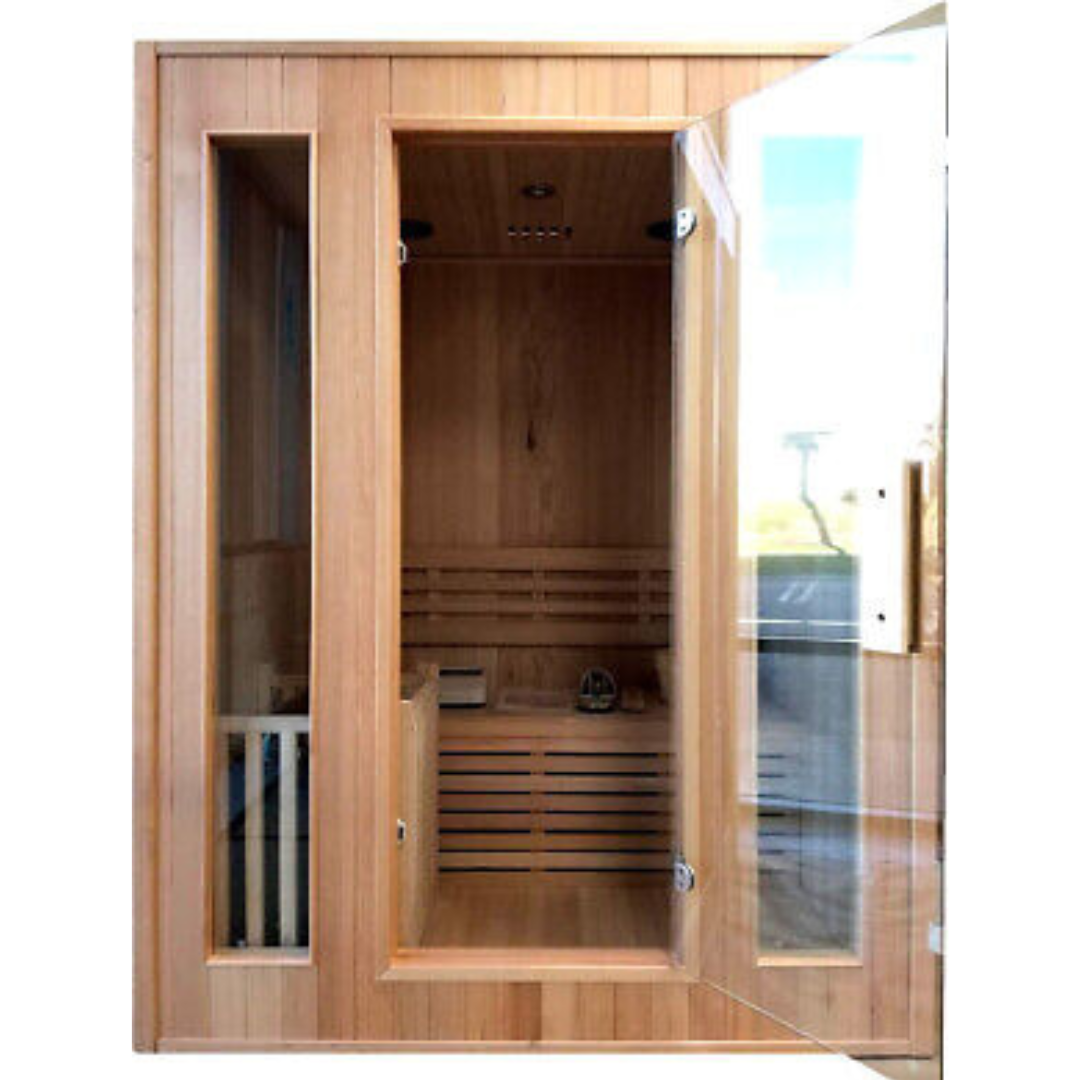 Canadian Hemlock Indoor Swedish Wet/Dry Sauna Spa for 2 to 3 persons- Front View